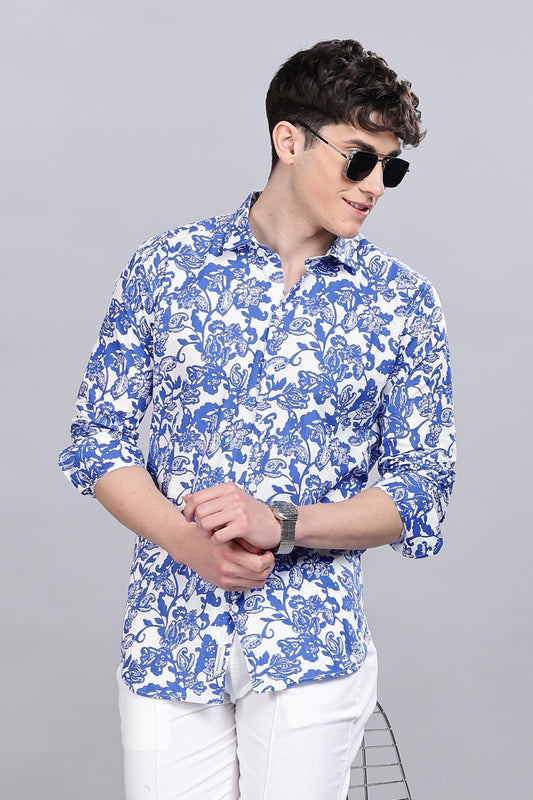 Blue Floral Printed Shirt