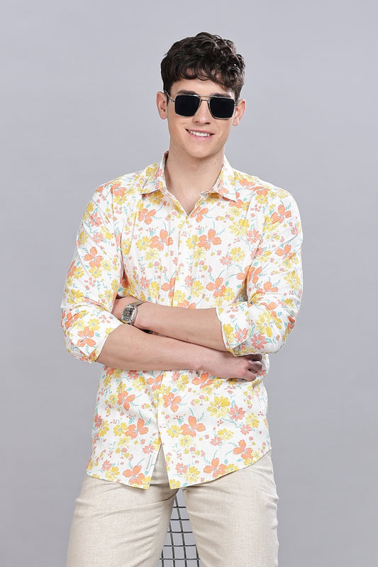 Pastel Floral Linen Printed Shirt