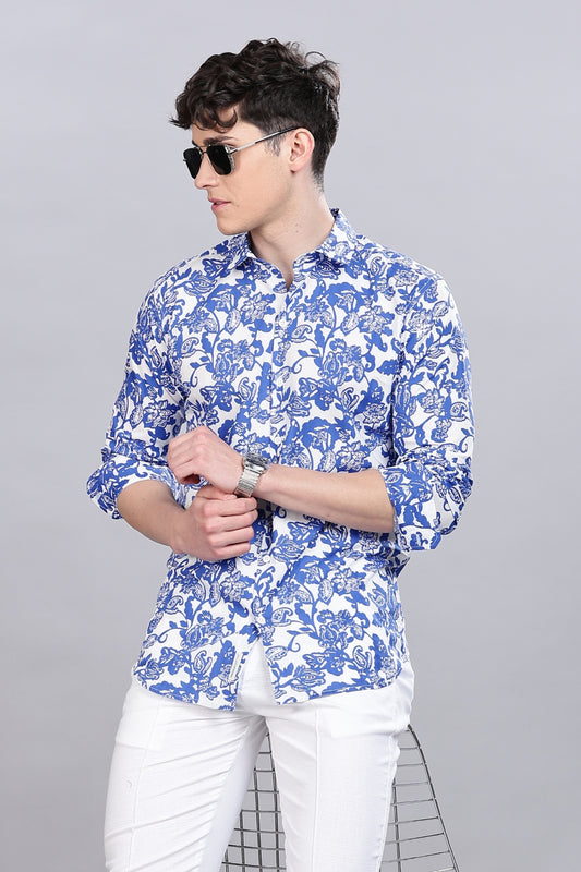 Blue Floral Printed Shirt