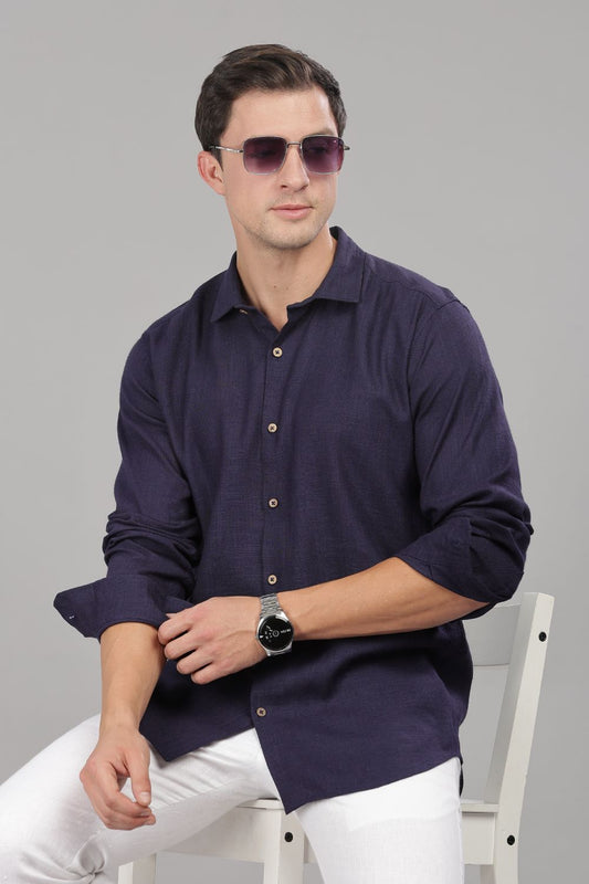 Navy Blue Milaan Linen Shirt