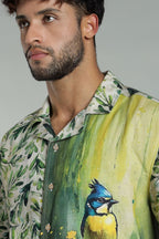 The Verdant Kingfisher Split Graphic Camp Shirt