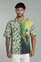 The Verdant Kingfisher Split Graphic Camp Shirt