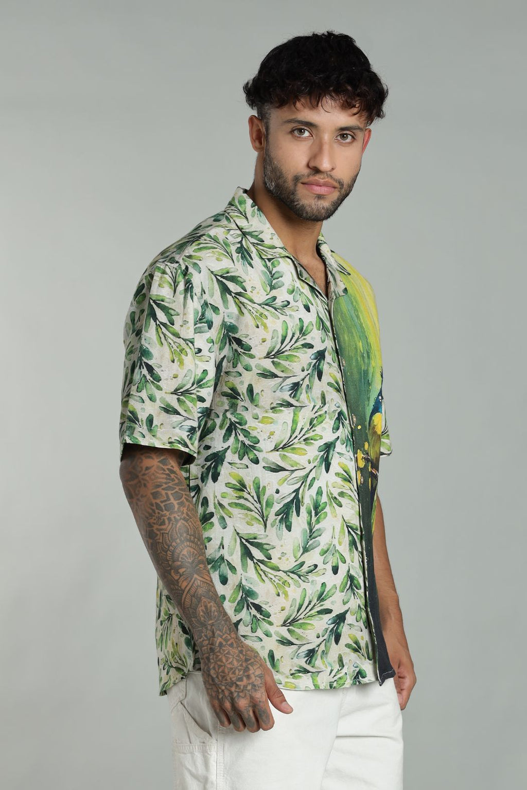 The Verdant Kingfisher Split Graphic Camp Shirt