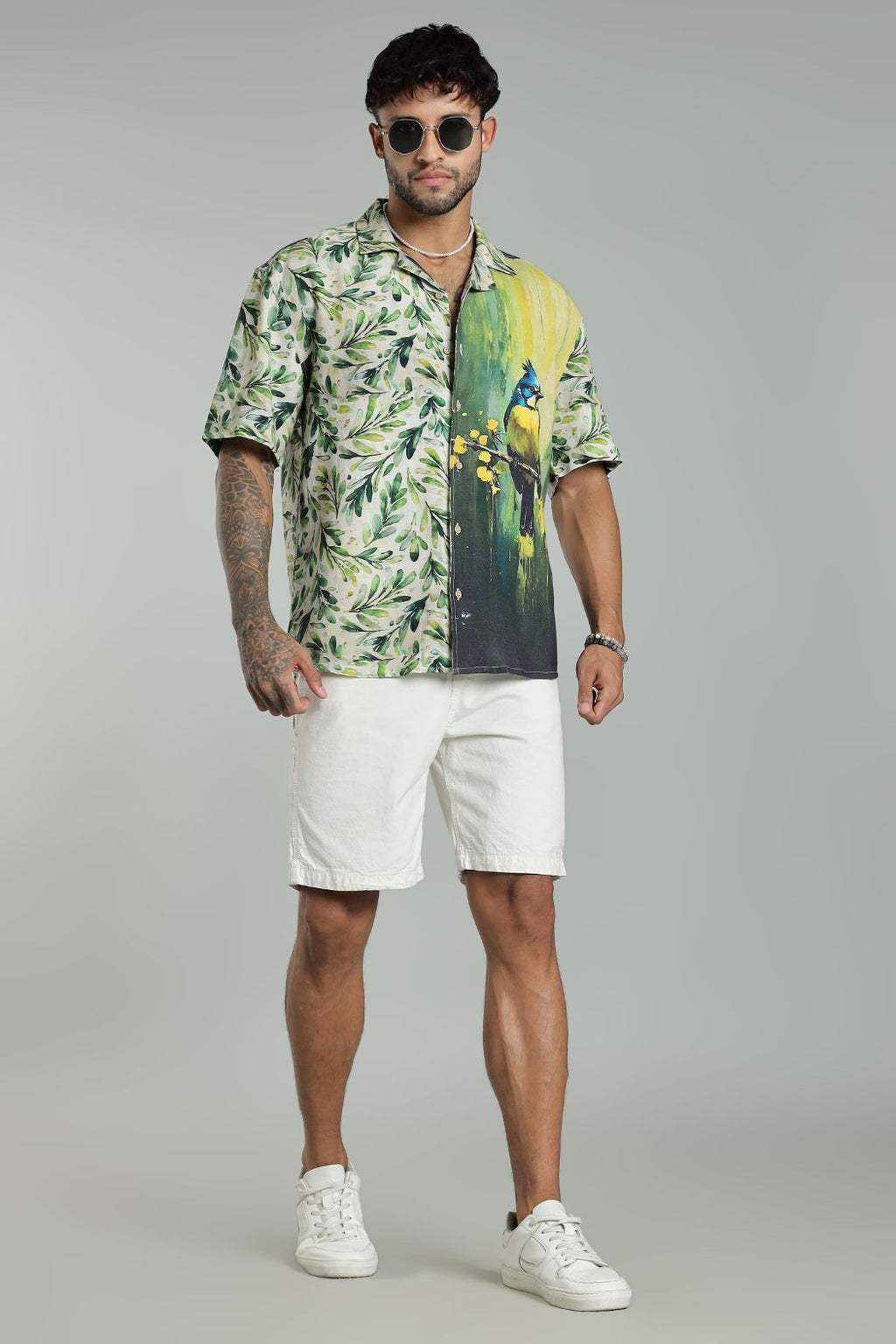The Verdant Kingfisher Split Graphic Camp Shirt