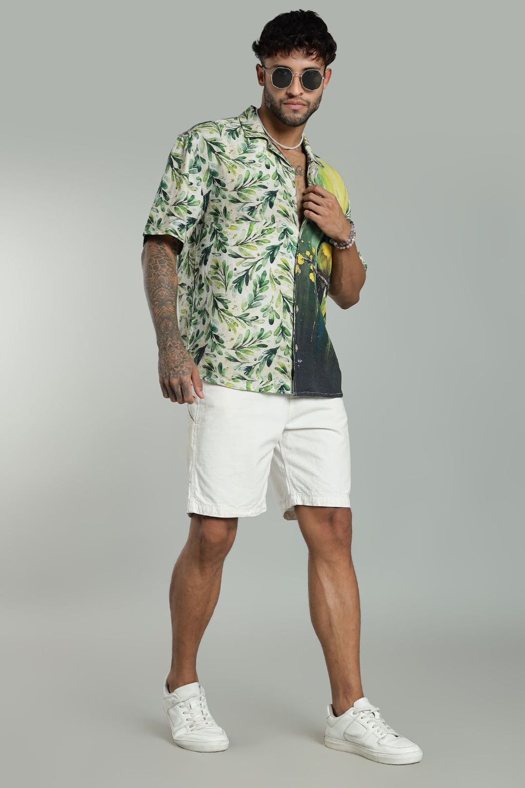 The Verdant Kingfisher Split Graphic Camp Shirt