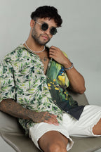 The Verdant Kingfisher Split Graphic Camp Shirt