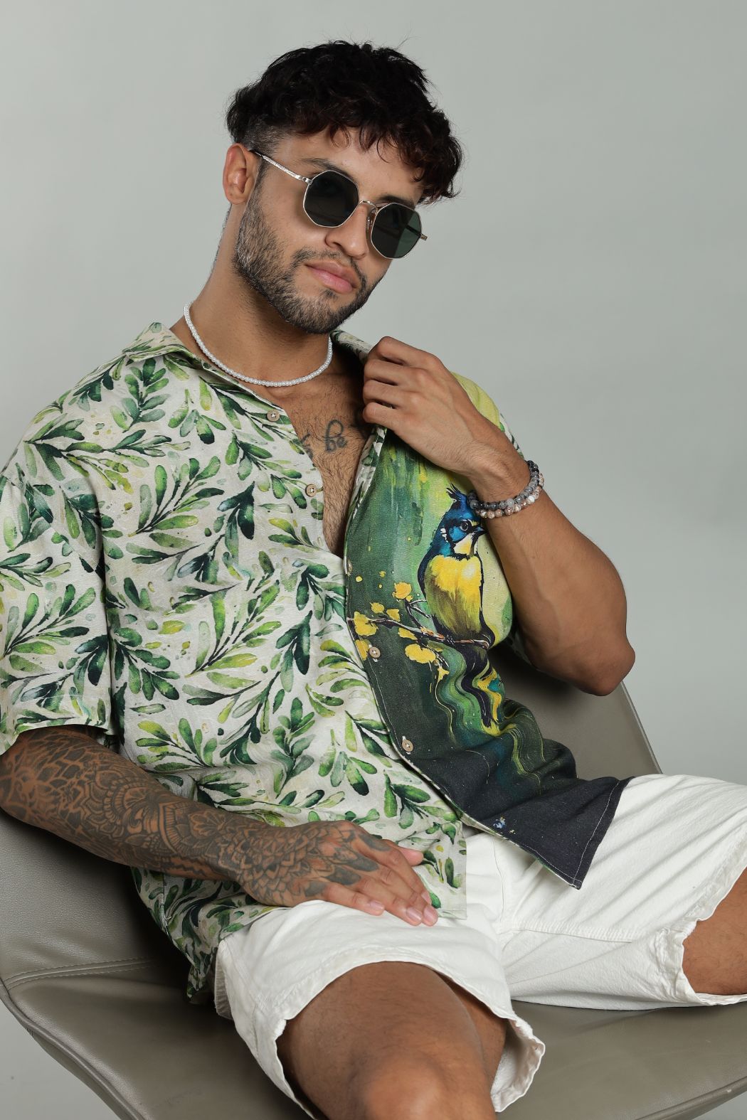 The Verdant Kingfisher Split Graphic Camp Shirt