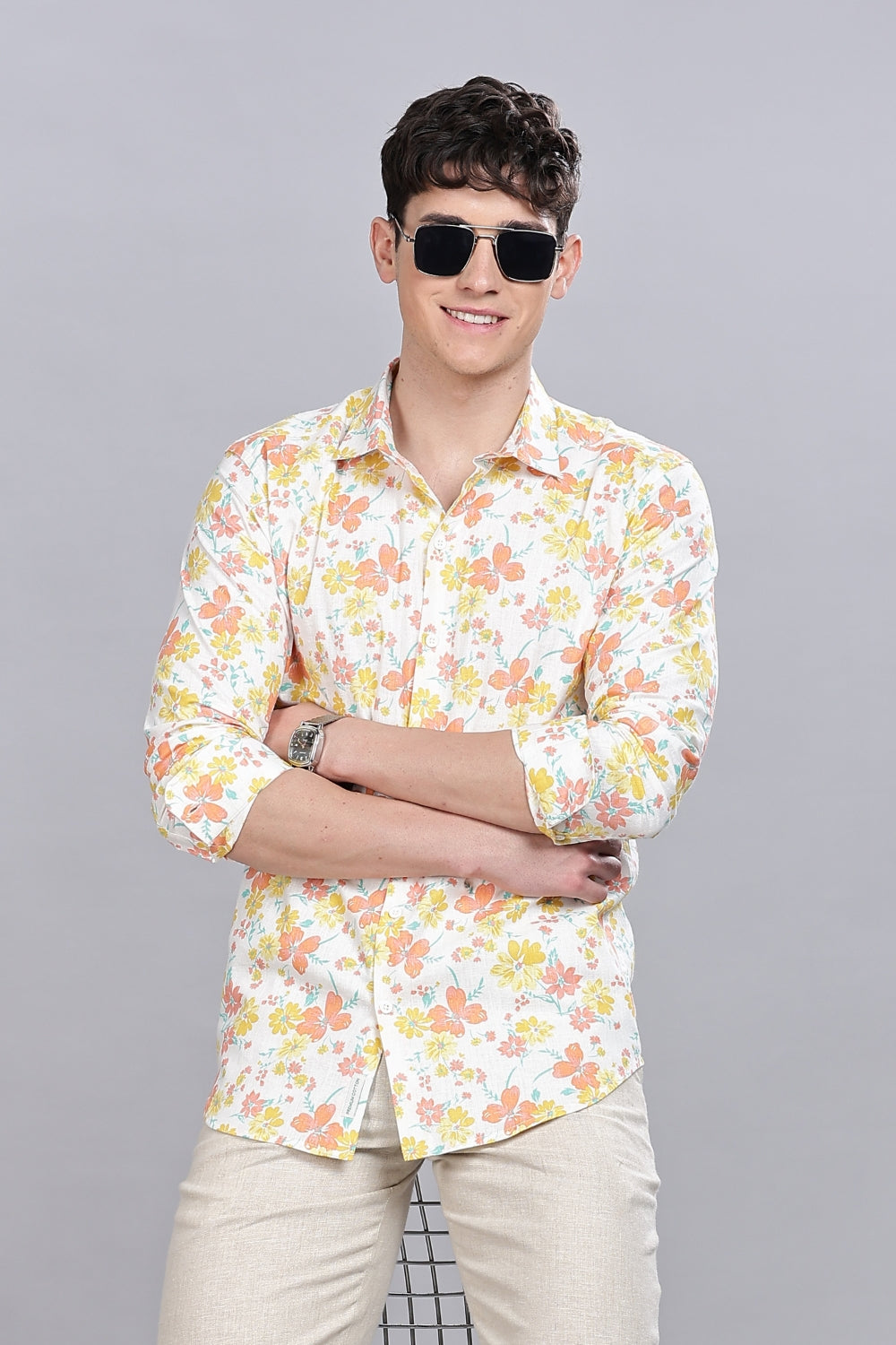 Pastel Floral Linen Printed Shirt