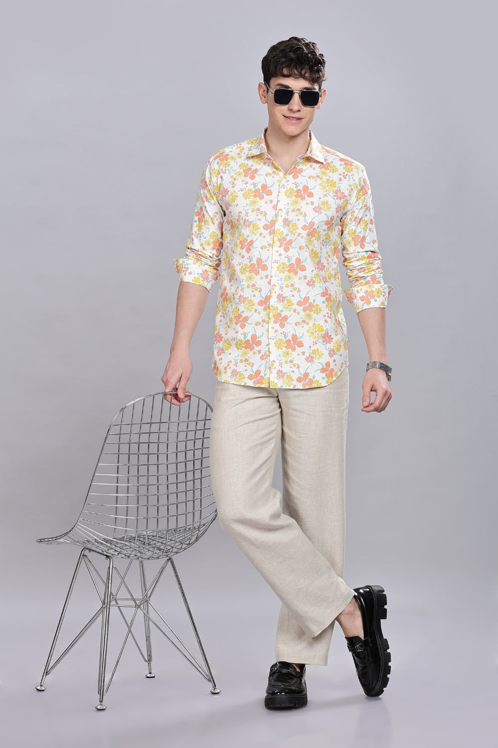 Pastel Floral Linen Printed Shirt