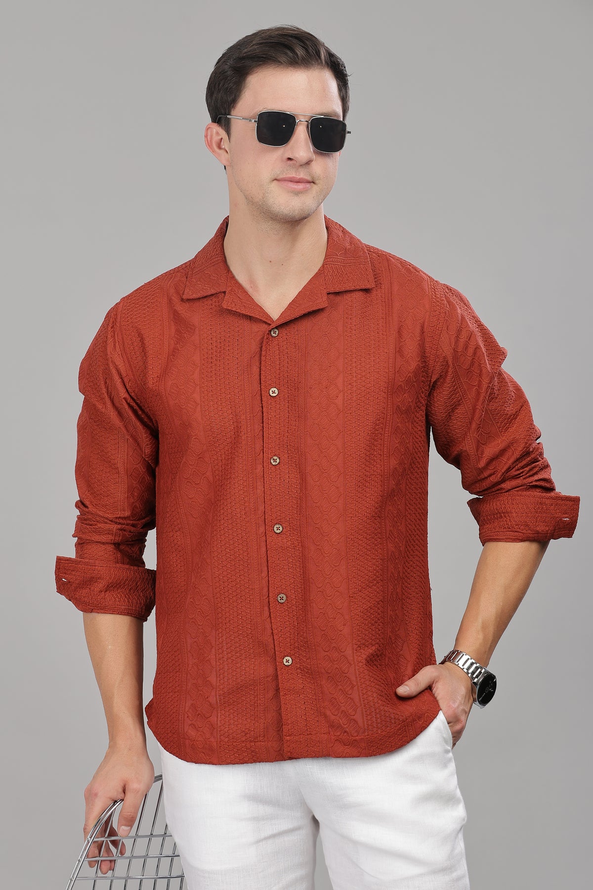Rust Monnaaco Cuban Collar Shirt Main image