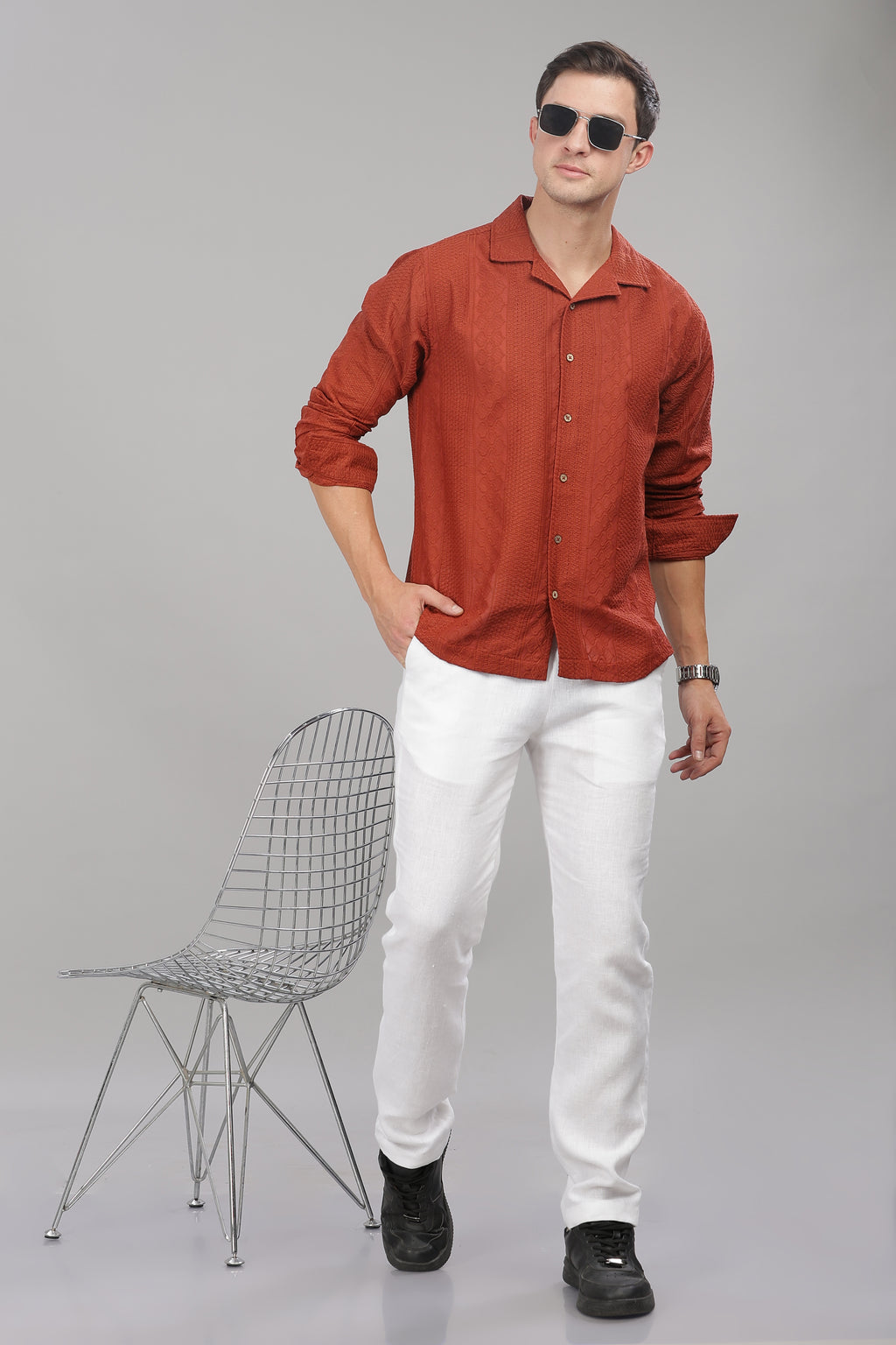 Rust Monnaaco Cuban Collar Shirt