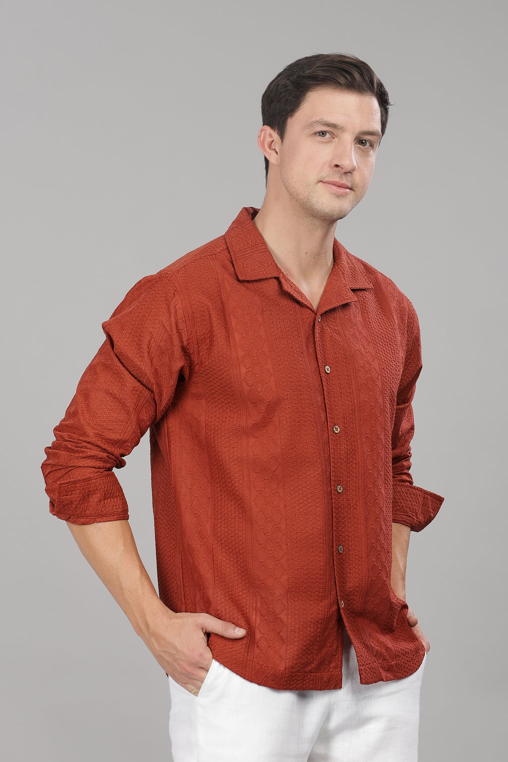 Rust Monnaaco Cuban Collar Shirt