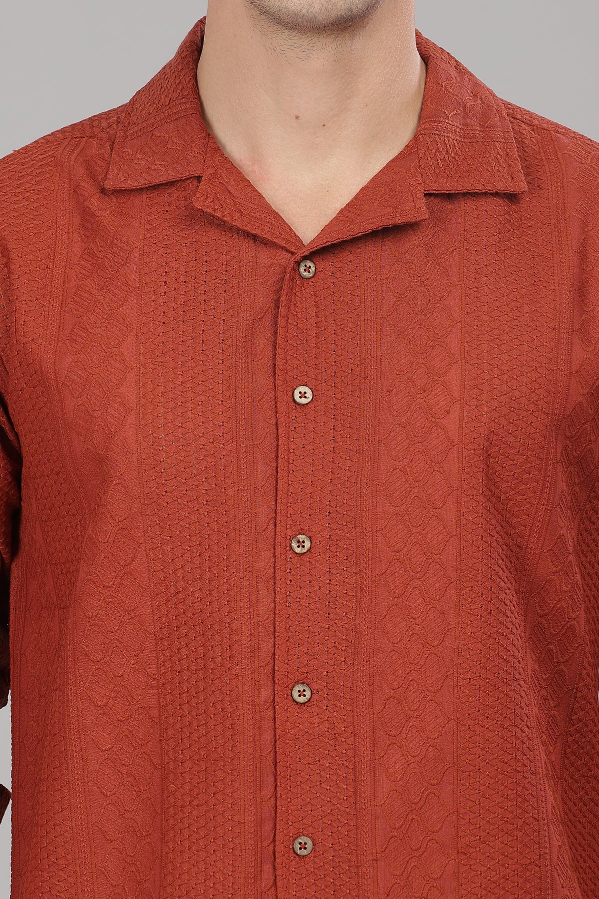 Rust Monnaaco Cuban Collar Shirt