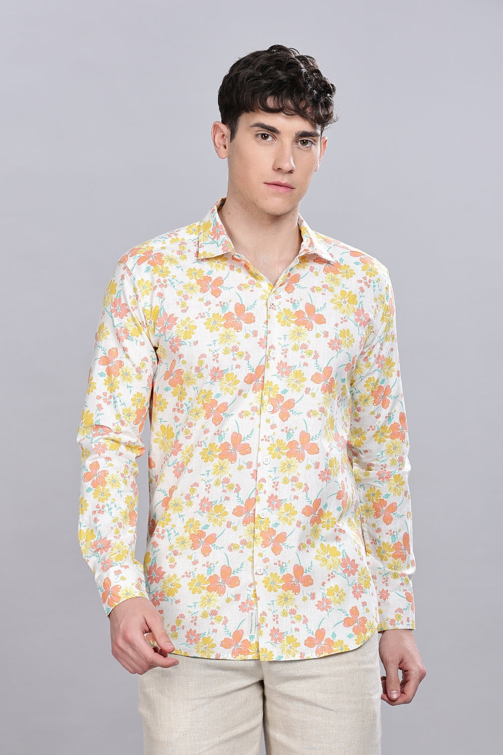 Pastel Floral Linen Printed Shirt