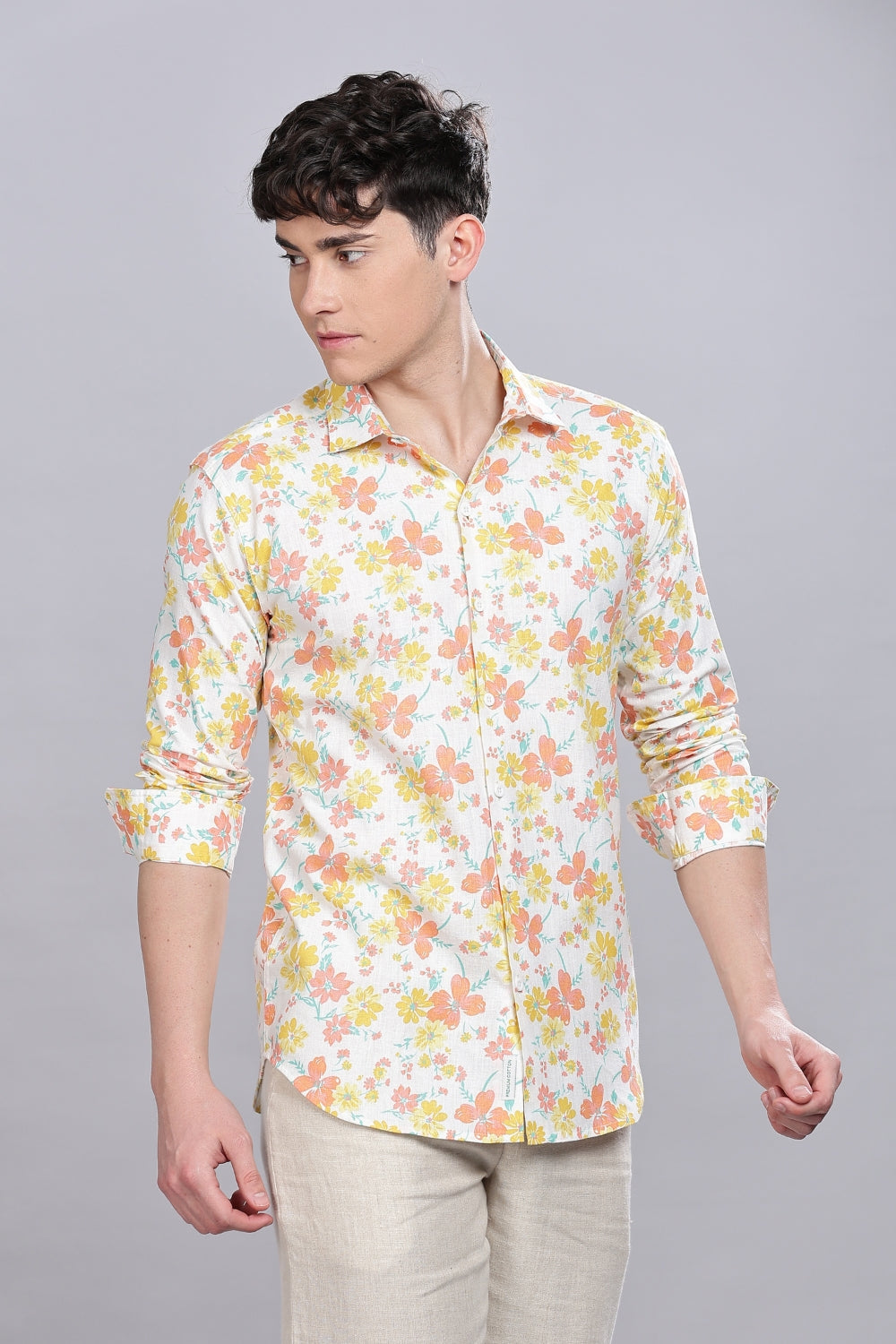 Pastel Floral Linen Printed Shirt