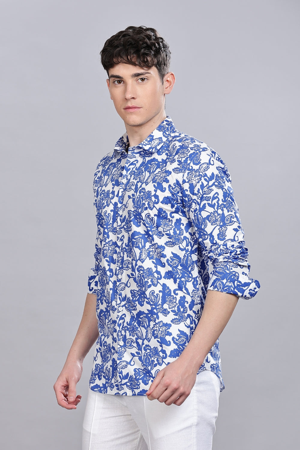 Blue Floral Printed Shirt