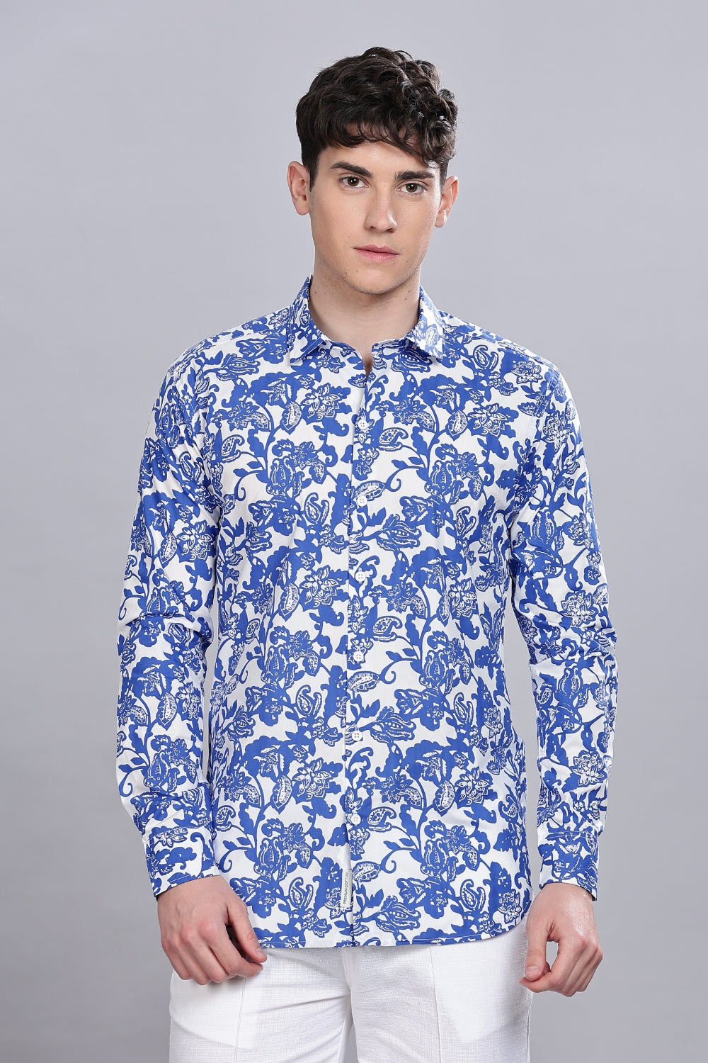 Blue Floral Printed Shirt