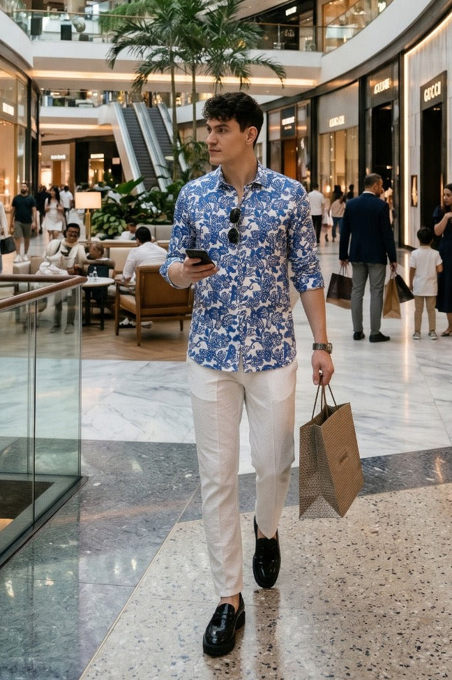 Blue Floral Printed Shirt