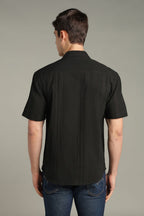 Dark Romance Split Graphic Cuban Collar Shirt