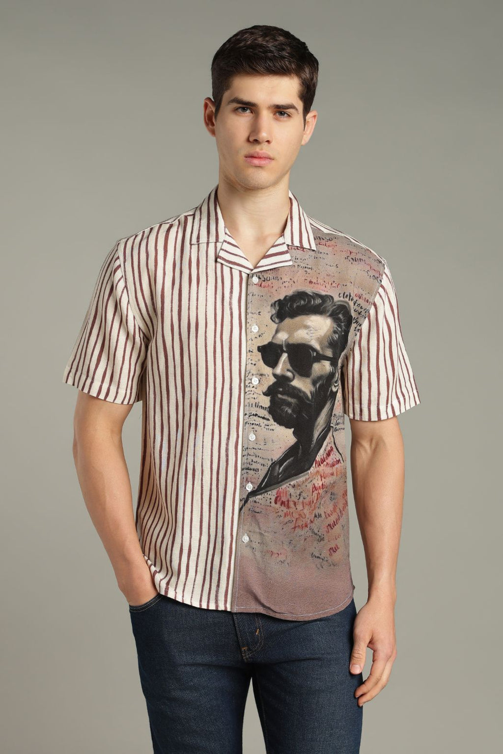 The Vintage Manuscript Split Striped Graphic Shirt