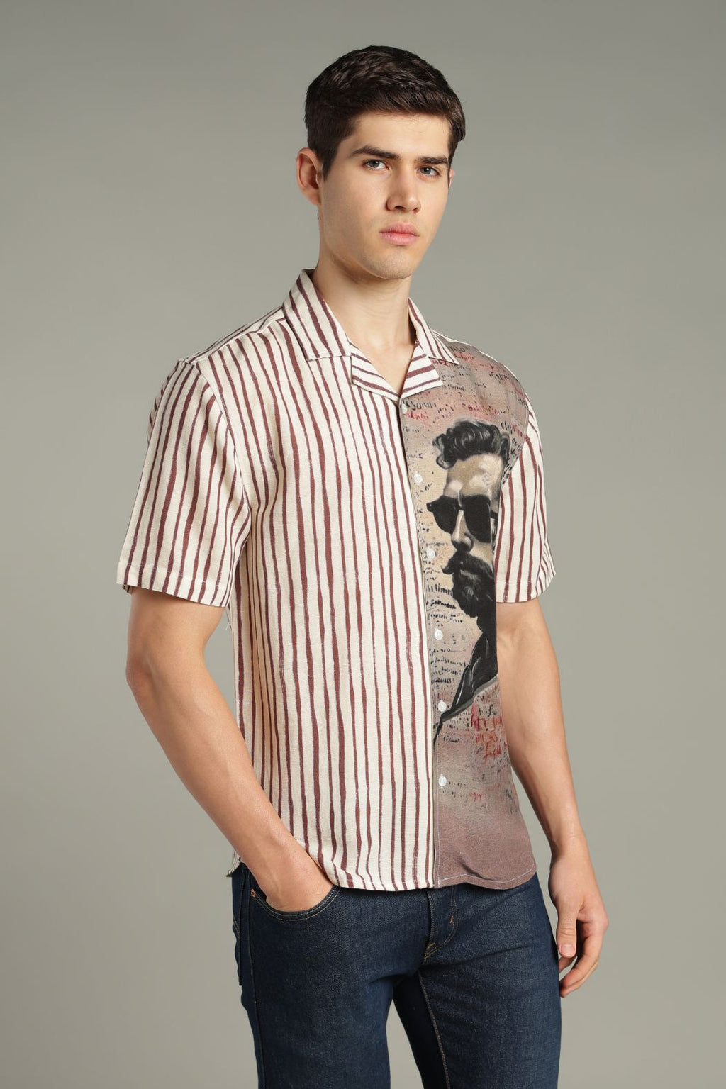 The Vintage Manuscript Split Striped Graphic Shirt