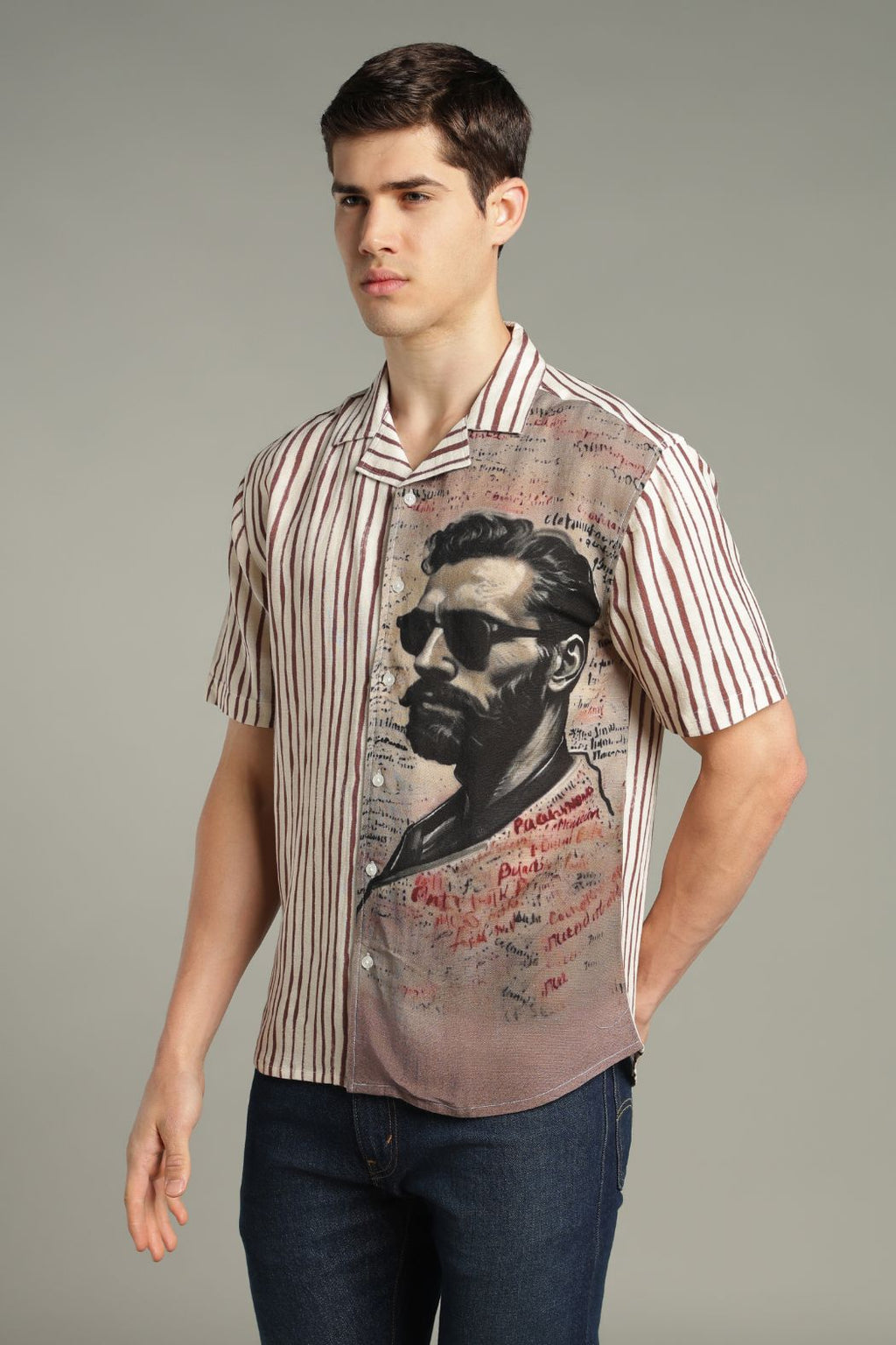 The Vintage Manuscript Split Striped Graphic Shirt