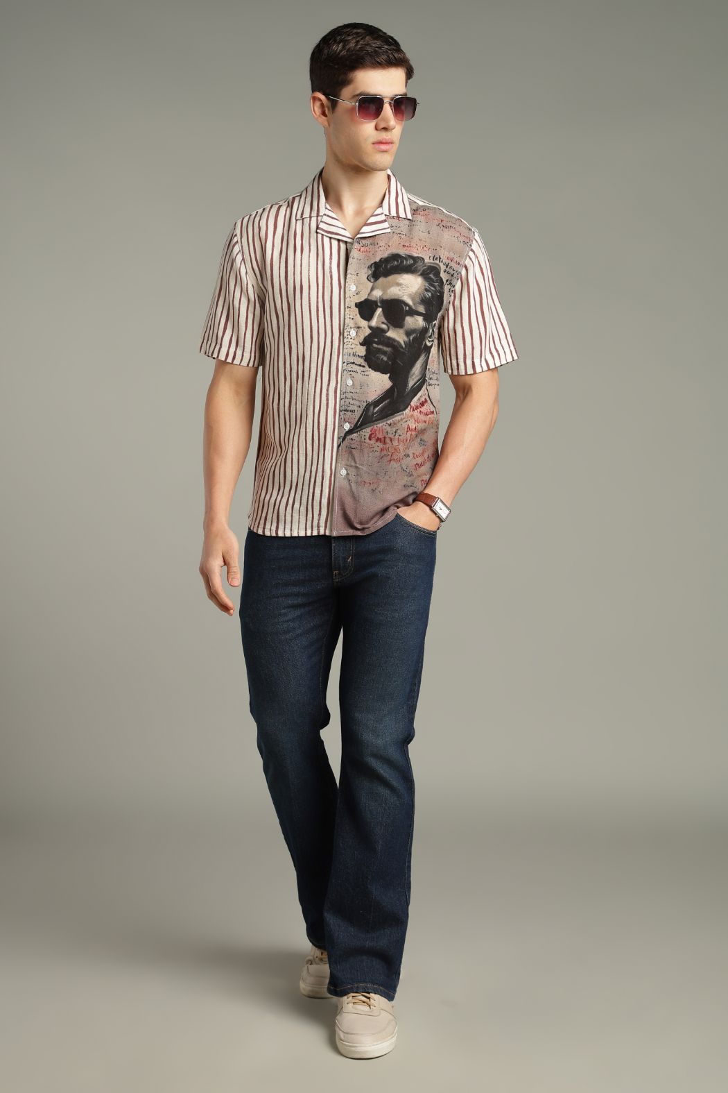The Vintage Manuscript Split Striped Graphic Shirt
