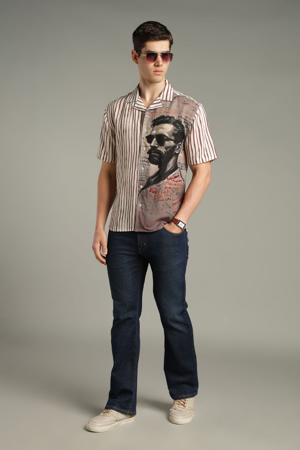 The Vintage Manuscript Split Striped Graphic Shirt