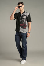 Dark Romance Split Graphic Cuban Collar Shirt