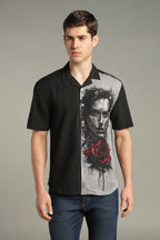 Dark Romance Split Graphic Cuban Collar Shirt