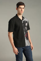 Dark Romance Split Graphic Cuban Collar Shirt