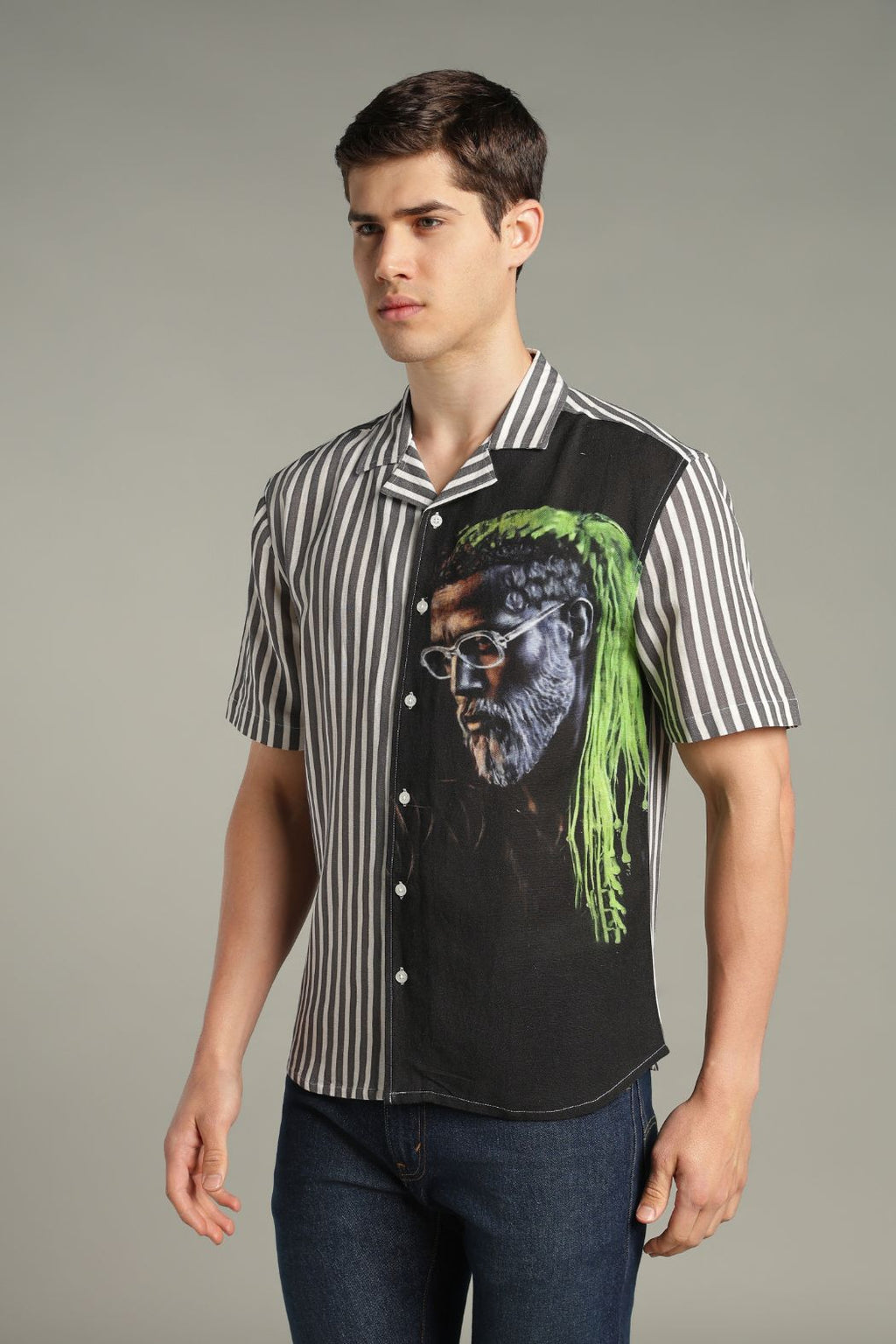 The Visionary Split Striped Graphic Shirt