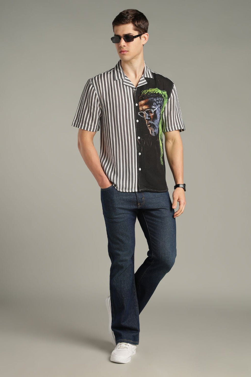 The Visionary Split Striped Graphic Shirt