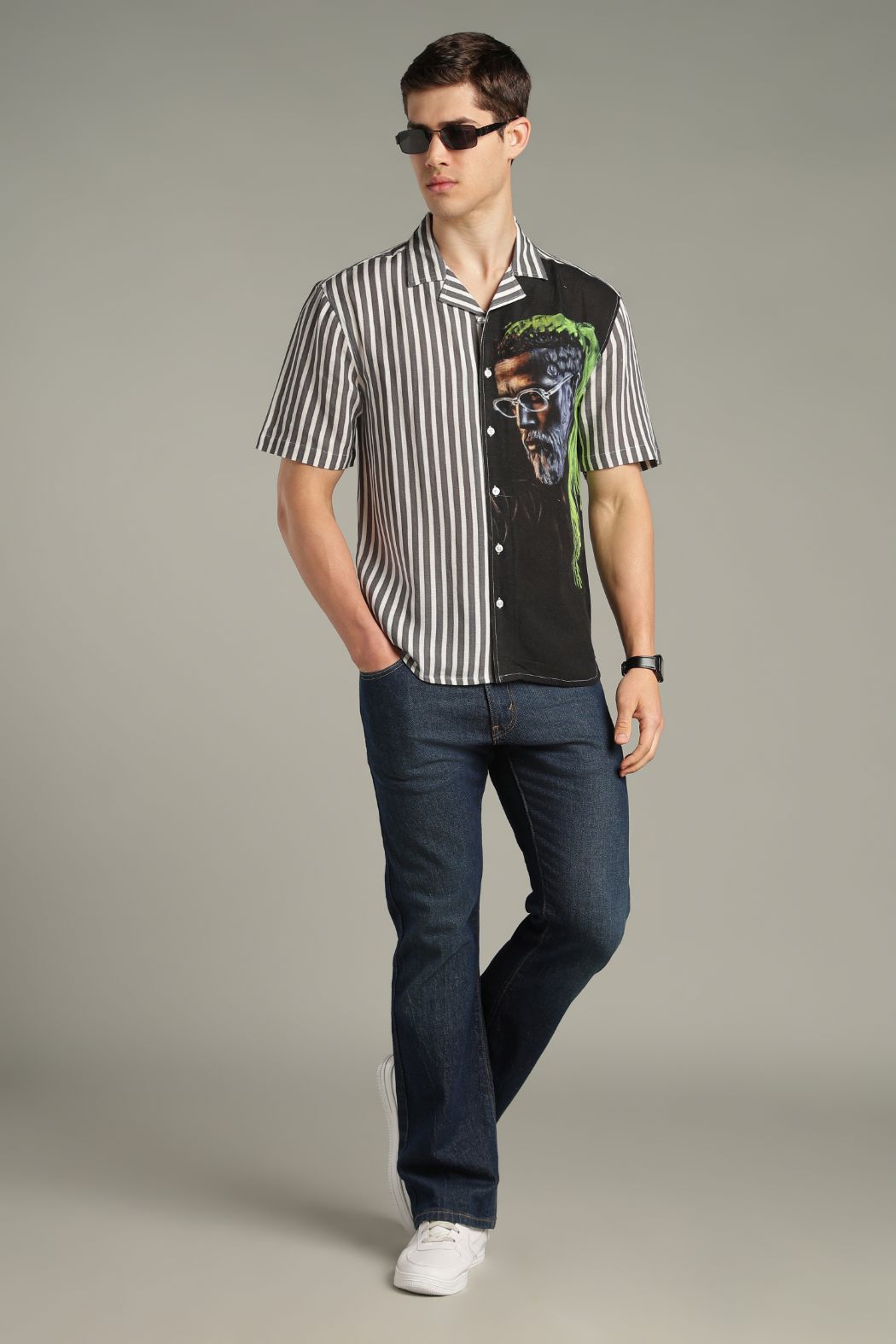 The Visionary Split Striped Graphic Shirt