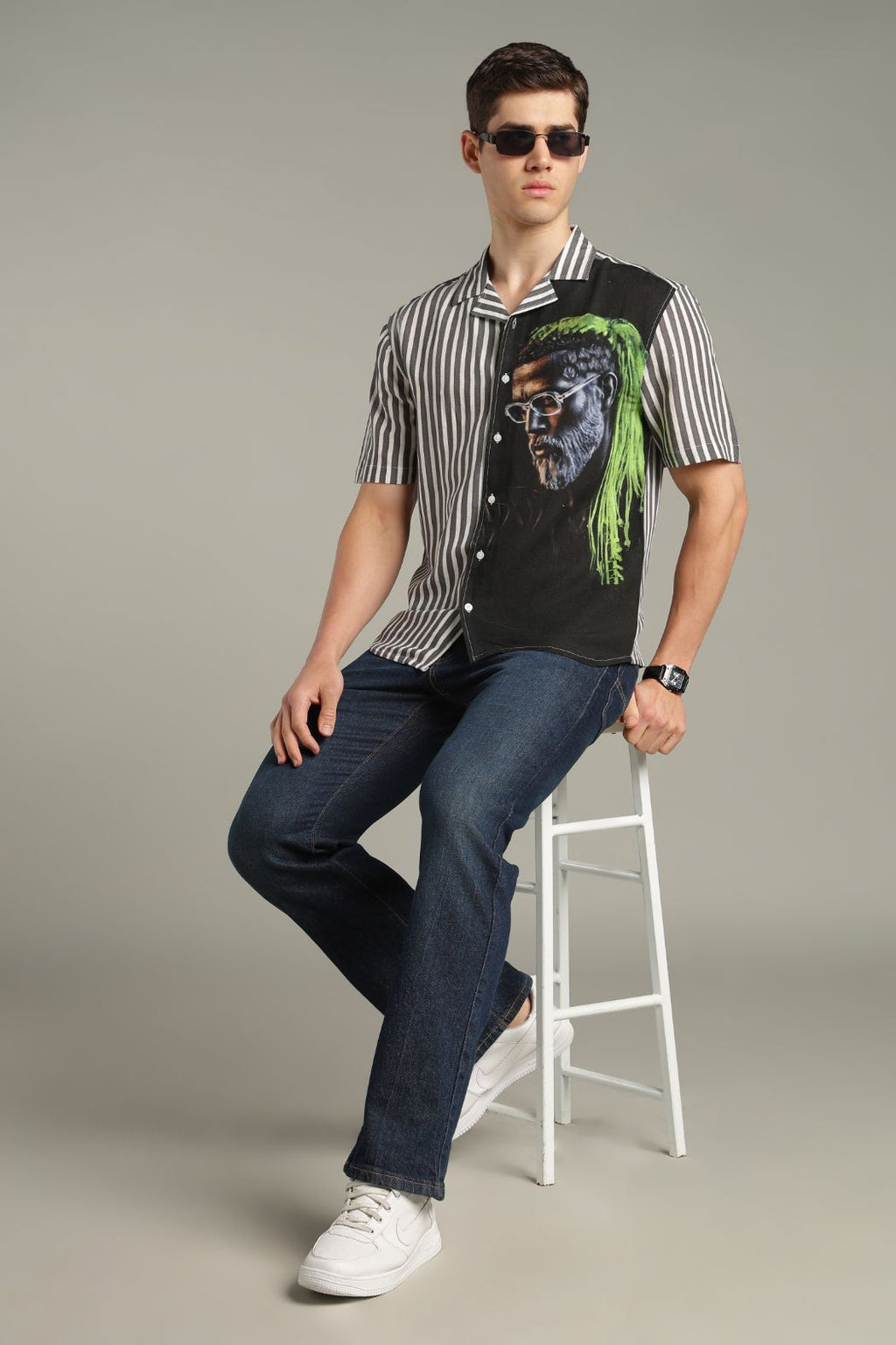 The Visionary Split Striped Graphic Shirt