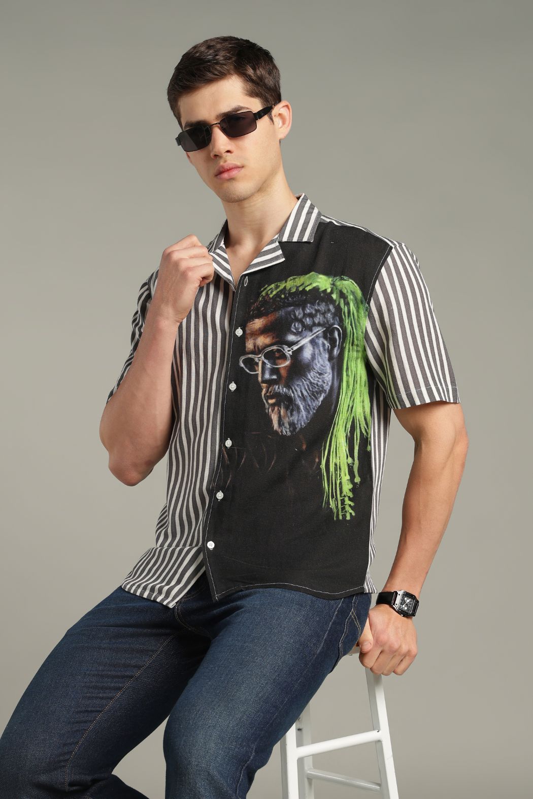 The Visionary Split Striped Graphic Shirt