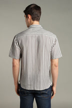 The Crimson Muse Split Striped Graphic Shirt
