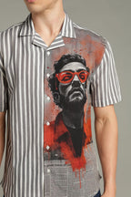 The Crimson Muse Split Striped Graphic Shirt