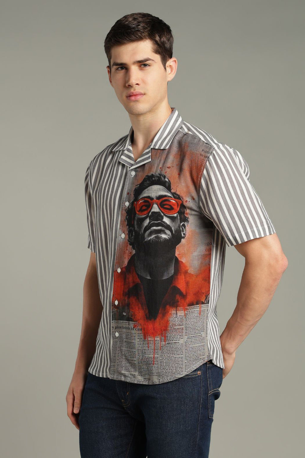 The Crimson Muse Split Striped Graphic Shirt