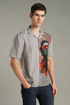 The Crimson Muse Split Striped Graphic Shirt