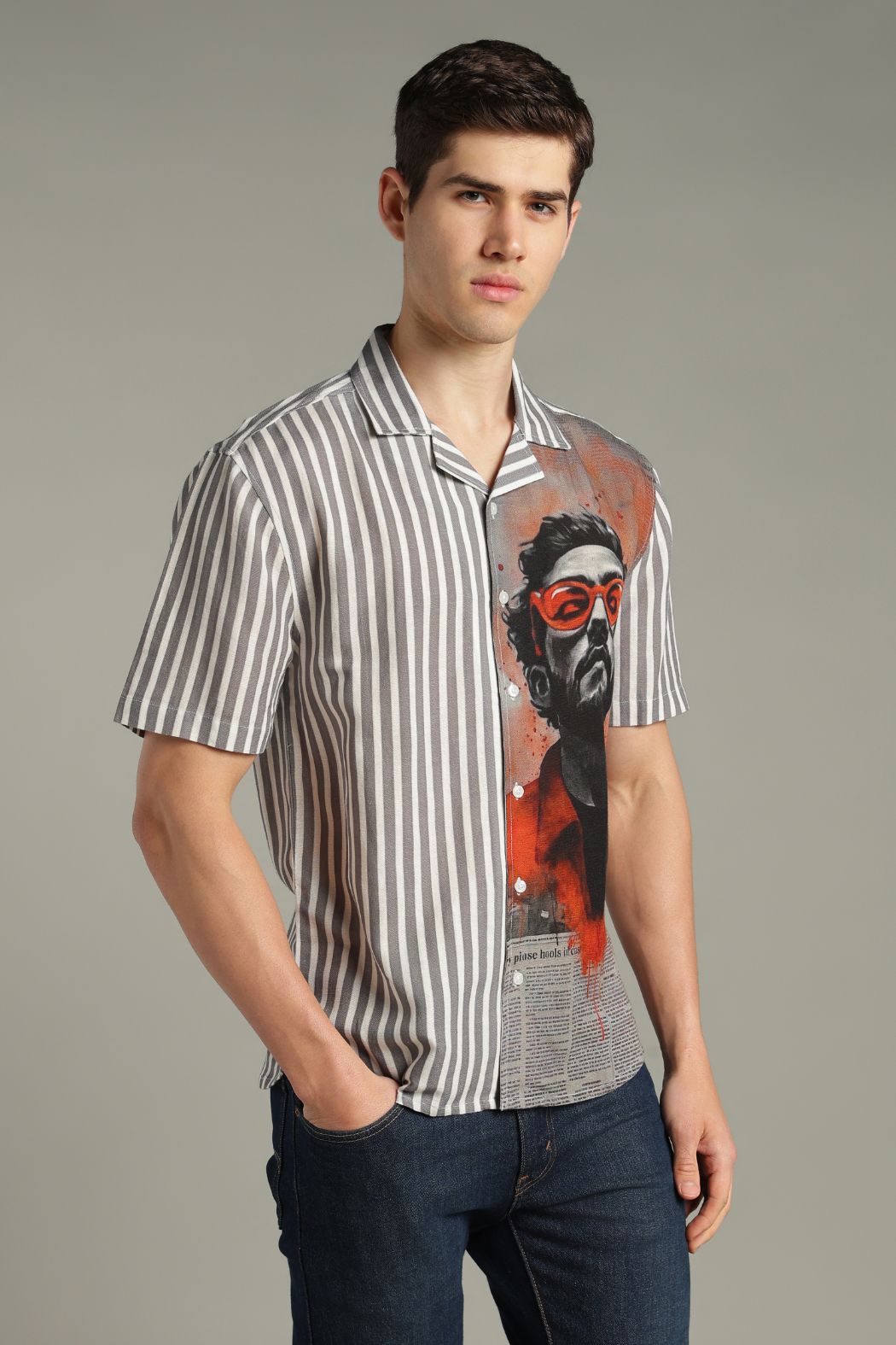 The Crimson Muse Split Striped Graphic Shirt