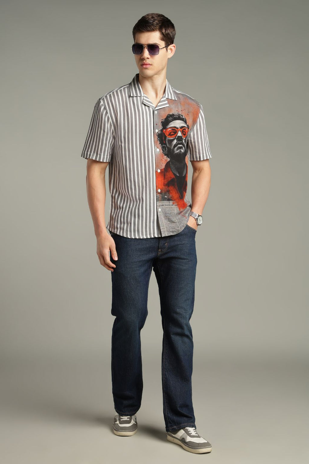 The Crimson Muse Split Striped Graphic Shirt