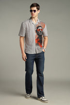 The Crimson Muse Split Striped Graphic Shirt