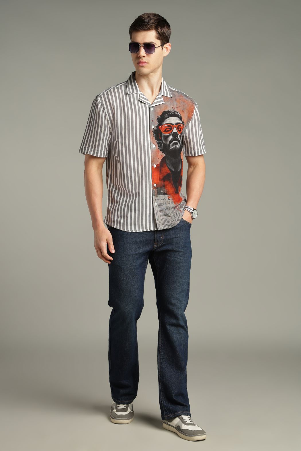 The Crimson Muse Split Striped Graphic Shirt