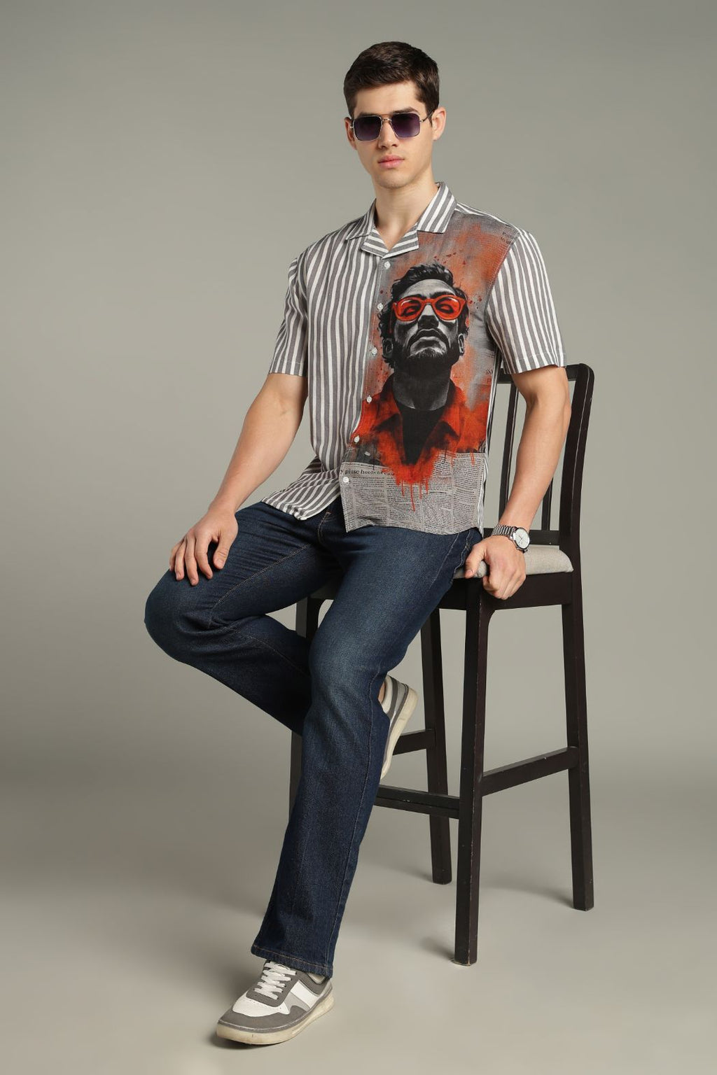 The Crimson Muse Split Striped Graphic Shirt