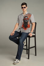 The Crimson Muse Split Striped Graphic Shirt
