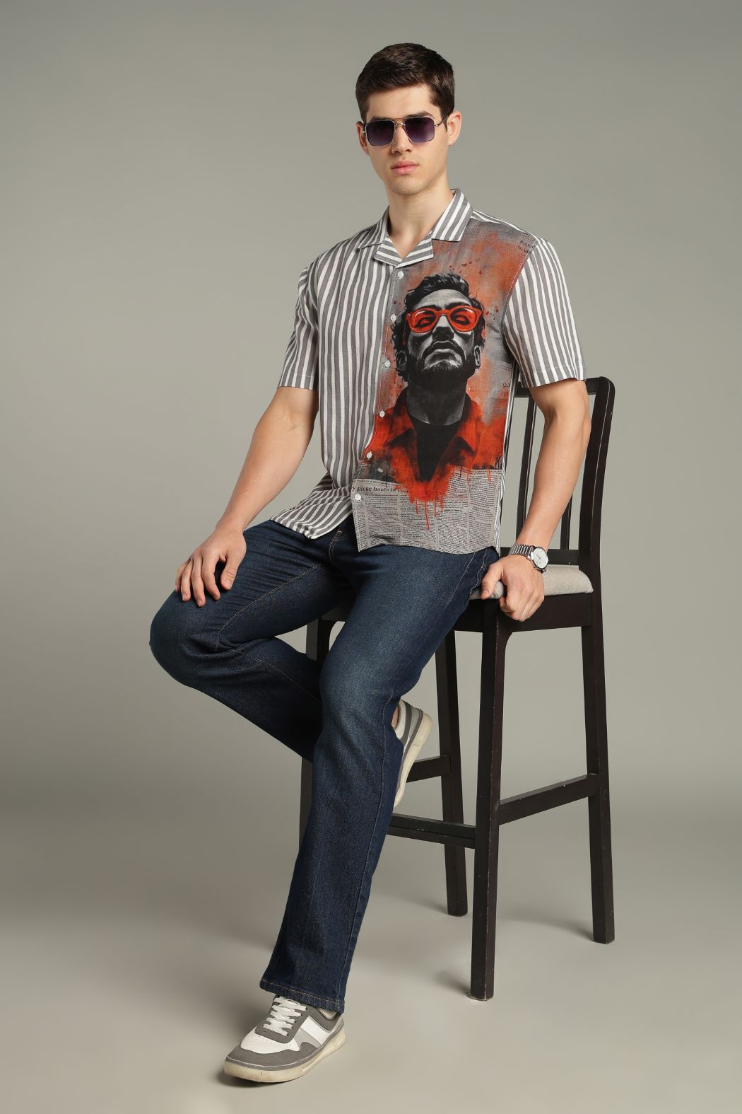 The Crimson Muse Split Striped Graphic Shirt