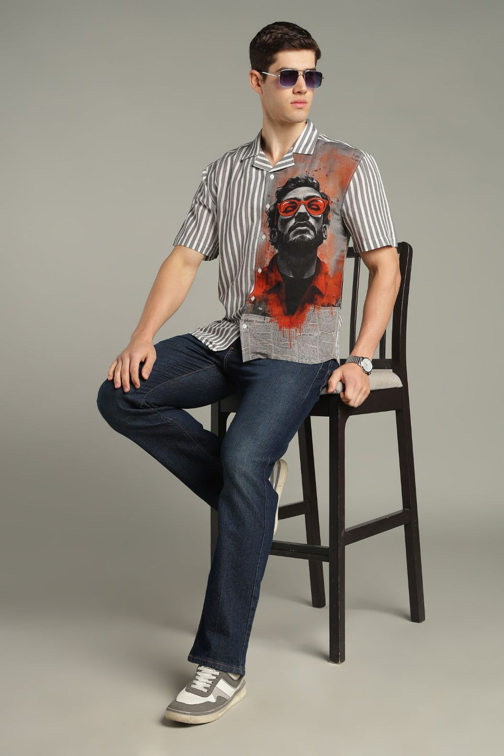 The Crimson Muse Split Striped Graphic Shirt