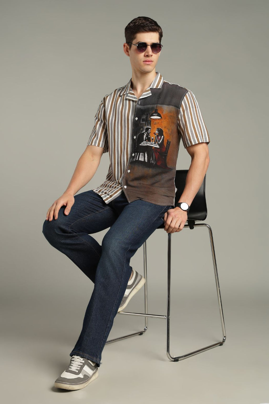 The Midnight Cafe Split Striped Shirt