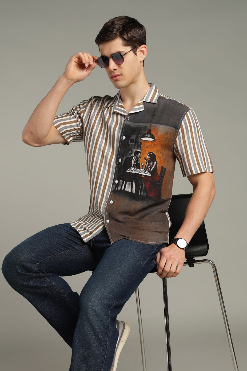 The Midnight Cafe Split Striped Shirt Secondary image